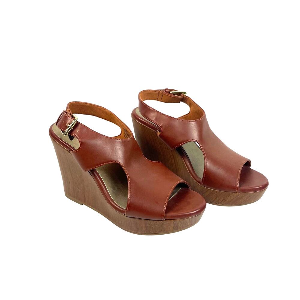 American Eagle Brown Open-Toe Wedge Sandals: Size 7